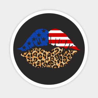 USA Flag Leopard Print Lips 4th of July Magnet